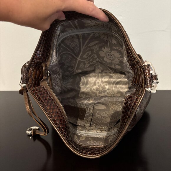 Brighton Shinny Brown Faux Snake Python Skin Shoulder Bag